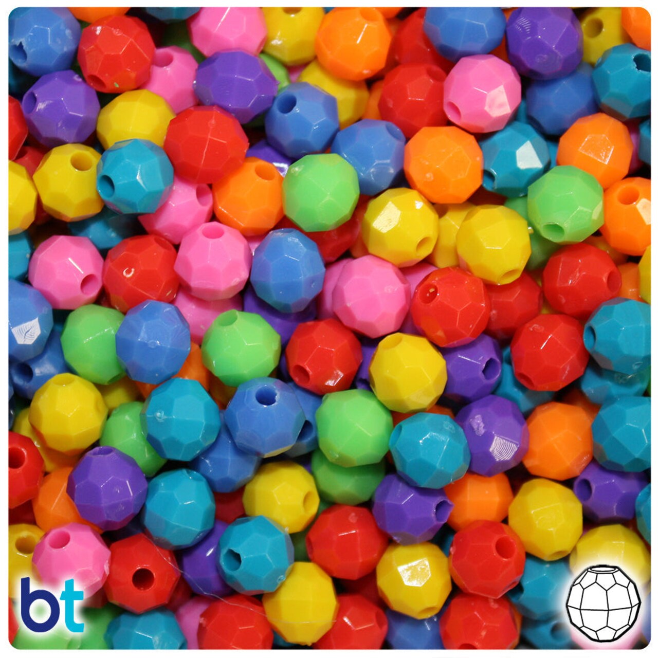 BeadTin Circus Opaque Mix 8mm Faceted Round Plastic Craft Beads (450pcs)